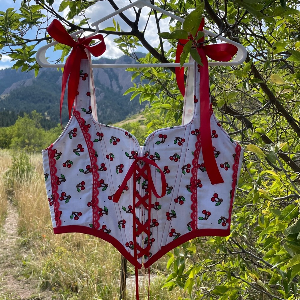 Cherry & Lace Handmade Upcycled Modern Lace Up Corset Top